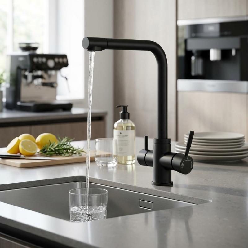 Aquanello Limpia RVS 3-weg Keukenkraan Zwart met Gefilterd Water BL-1600-LP